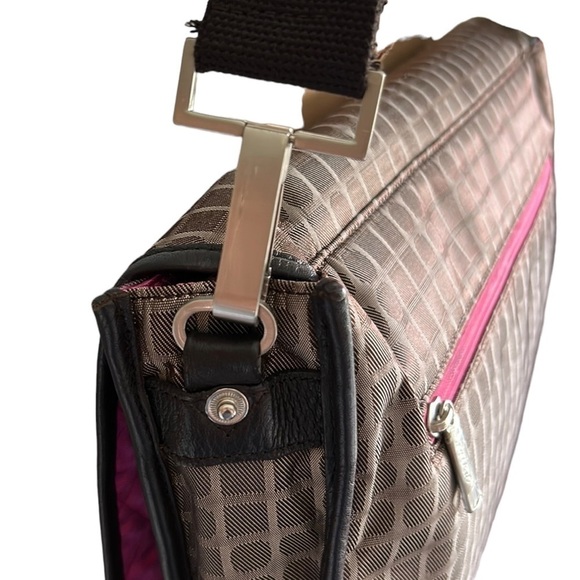 Anika Crossbody Messenger Bag in Walnut Brown with Hot Pink Quilted Lining - Picture 6 of 16